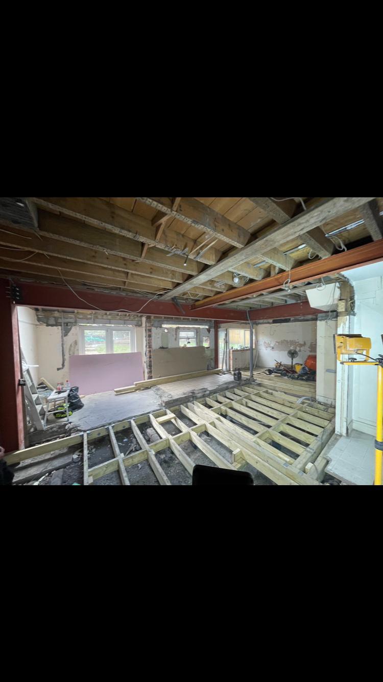 Ground floor conversion kitchen island and flooring