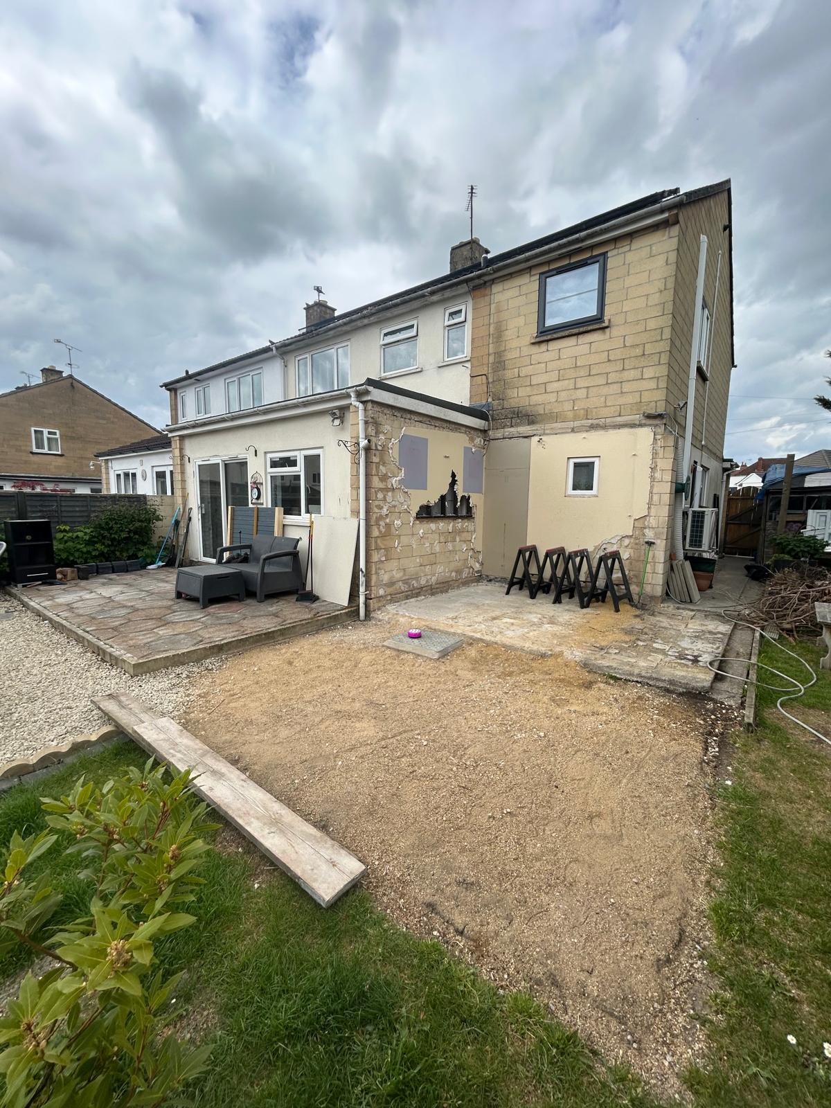 Rear extension roof construction and weatherproofing