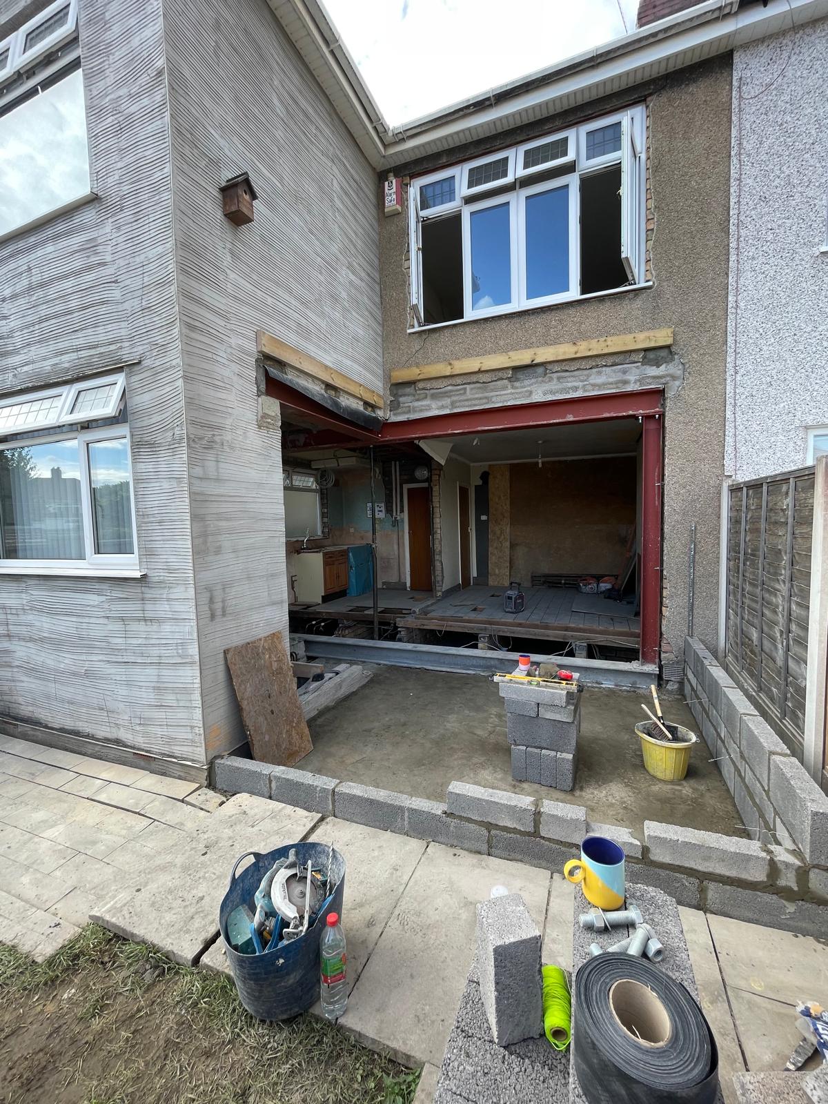 Structural steel beam installation by Open Plan Living in Bristol